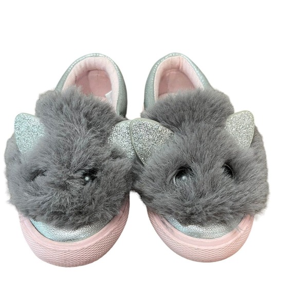 Cat & Jack Toddler Slip On Gray Pink Fur Mouse Shoes 5 - Picture 1 of 4